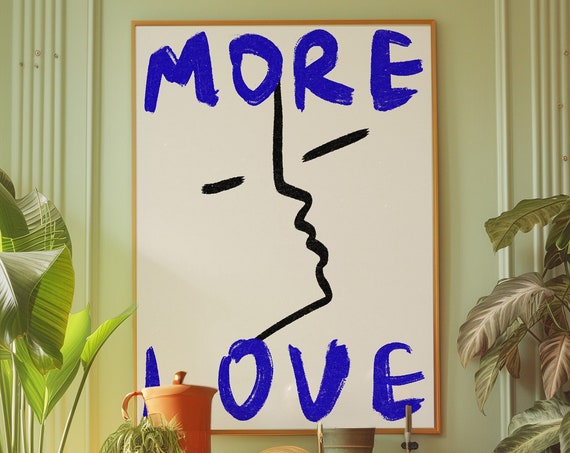 More Love Black Line Art Retro Art Print