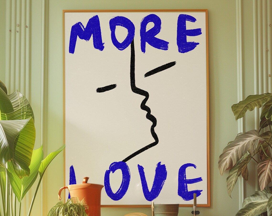 More Love Black Line Art Retro Art Print