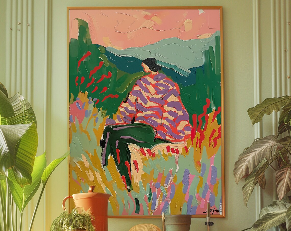 Trendy Woman Art Print 70s Psychedelic Wall Decor