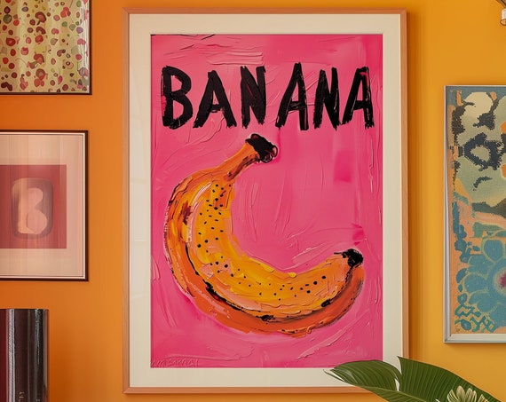 Banana Poster Pink Psychedelic Kitchen Wall Art