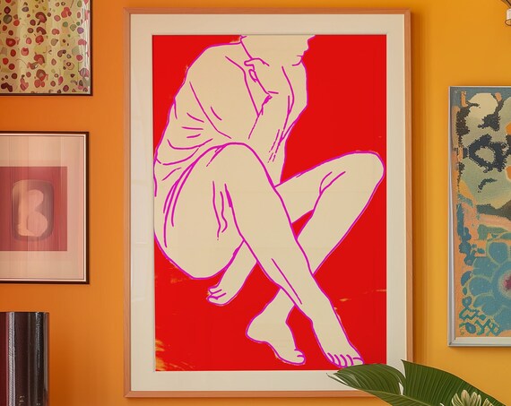 Red Body Art Poster Trendy Woman Print Eclectic Wall Decor