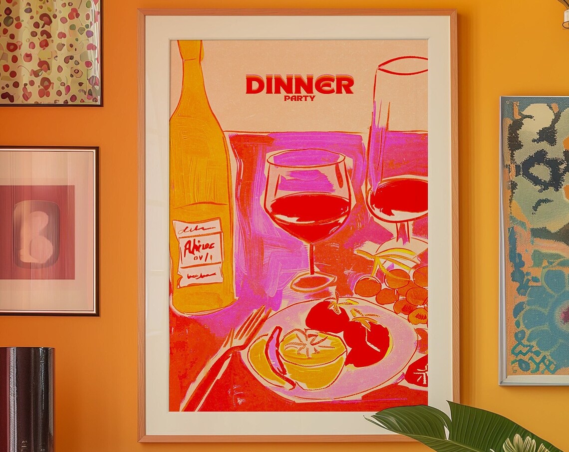 Dinner Party Bold Pop Art Wine Glasses Table Kitchen Poster Art