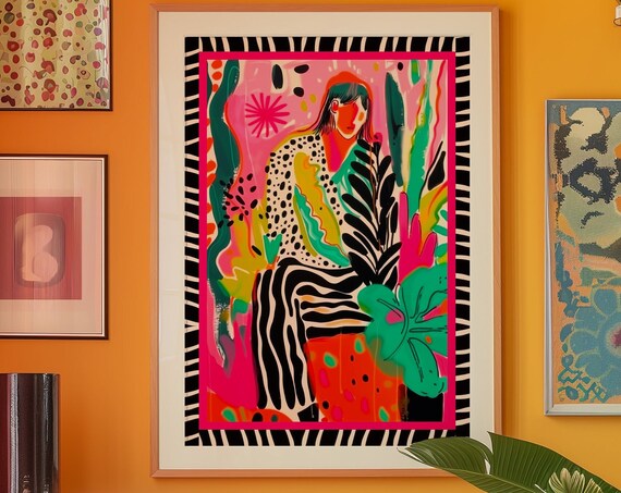 Maximalist Woman Art Print Psychedelic Dopamine Decor