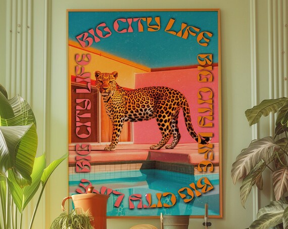 Tiger Poster Pink Wall Art Psychedelic Dopamine Decor Y2k Print 70s Animal Trippy