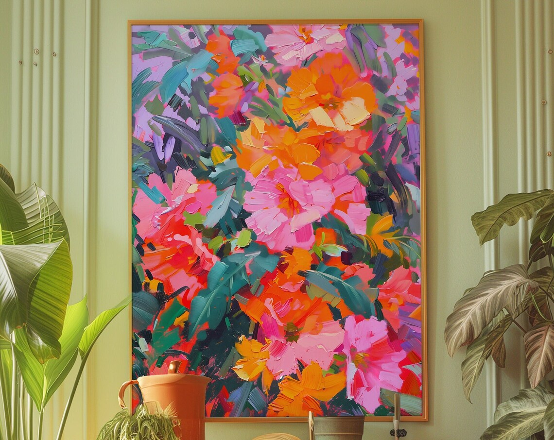 70s Retro Flower Art Print, Orange Kitsch