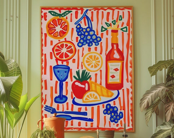 Retro Kitchen 70s Style Food Wine Art Print