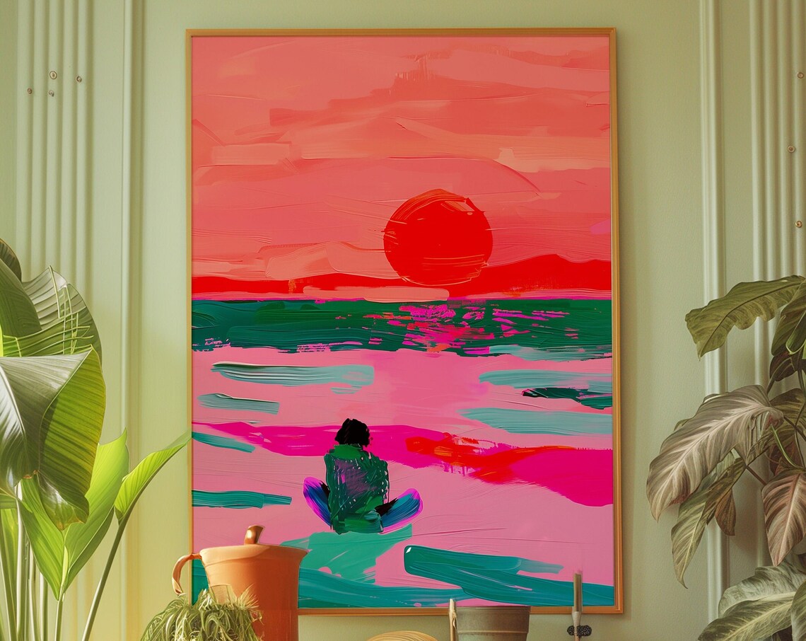 Sunset Beach 70s Retro Psychedelic Art Print