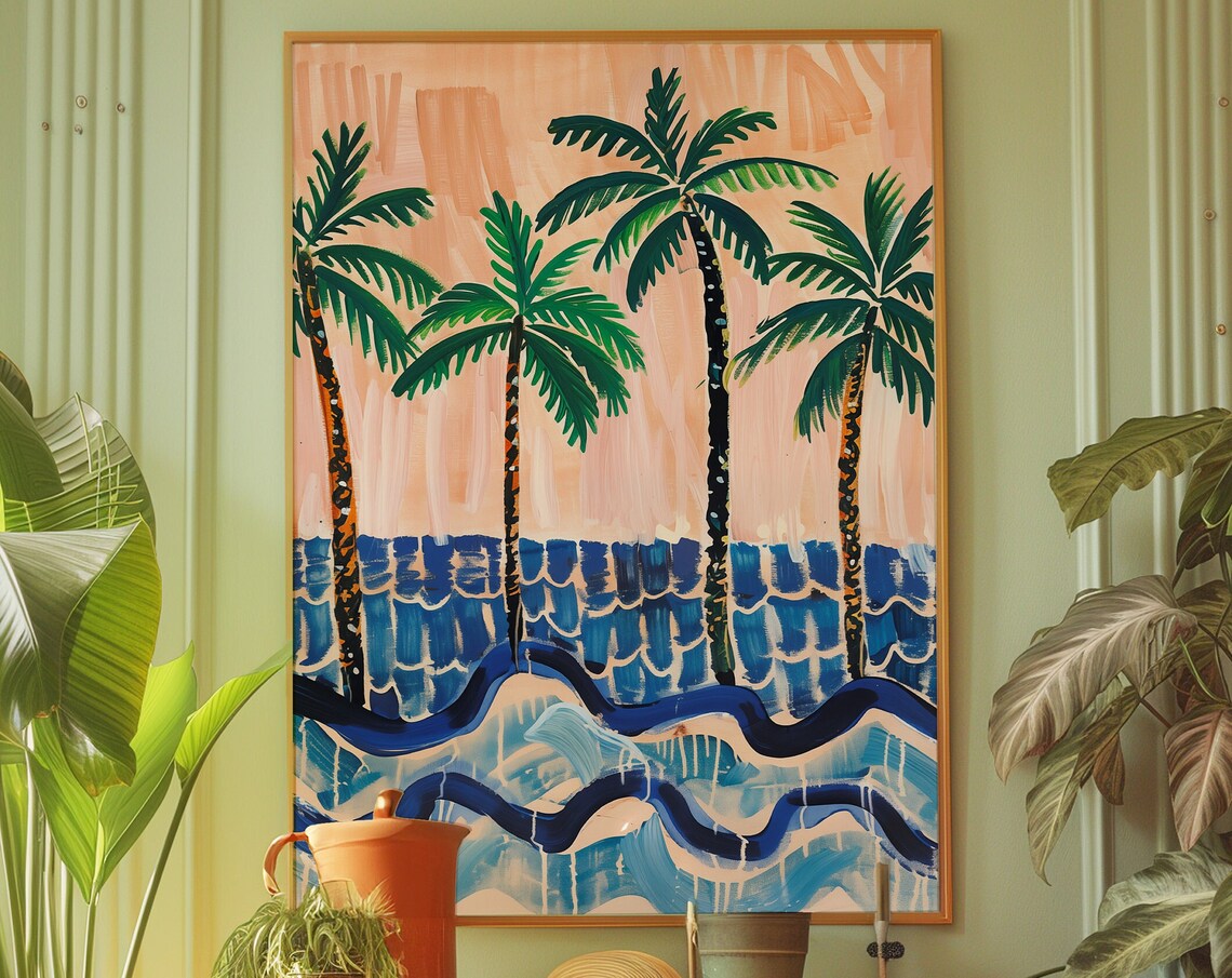 Matisse Palm Trees Blue Ocean Beachy Art Print