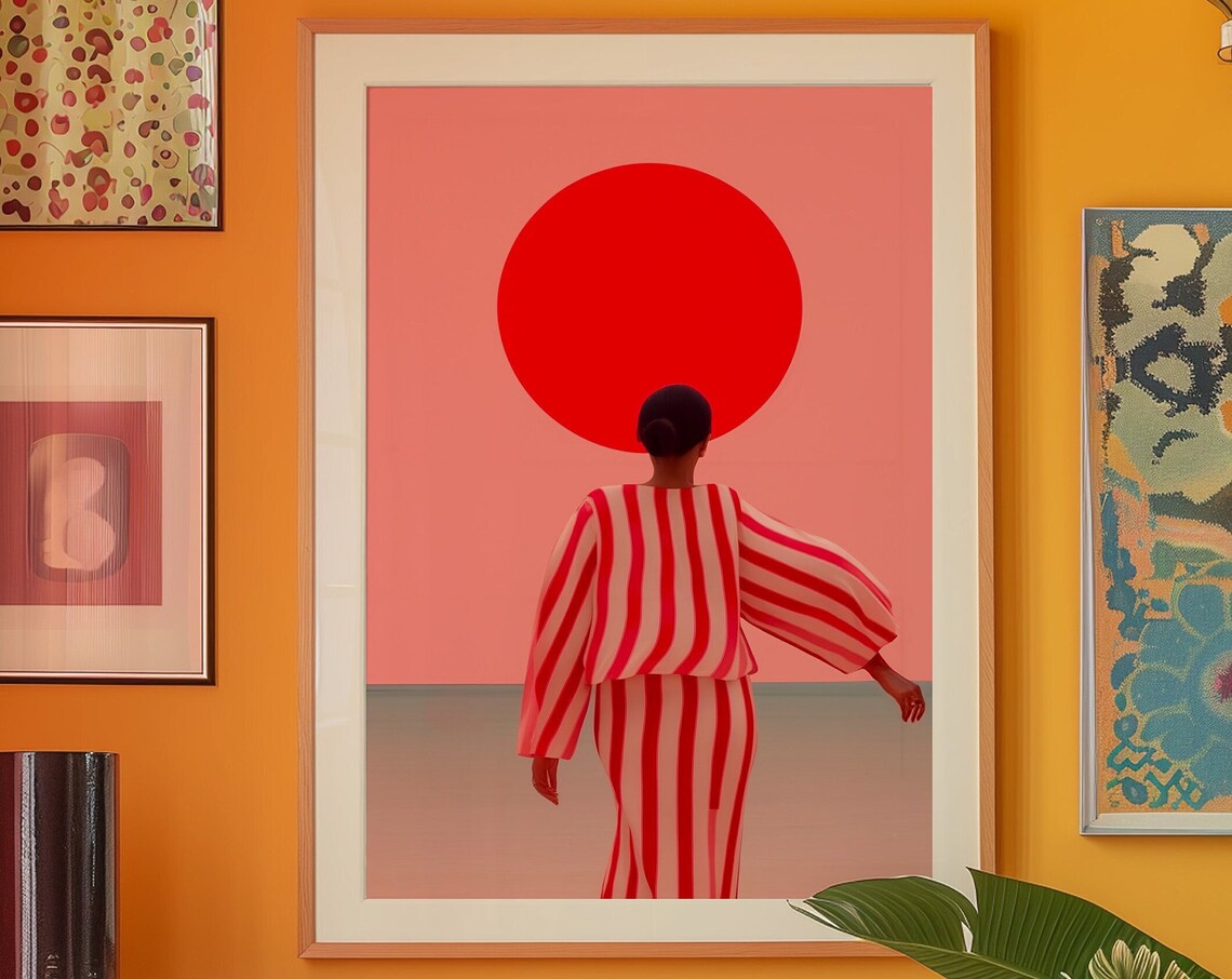 70s Retro Woman Art Print, Orange Summer Style