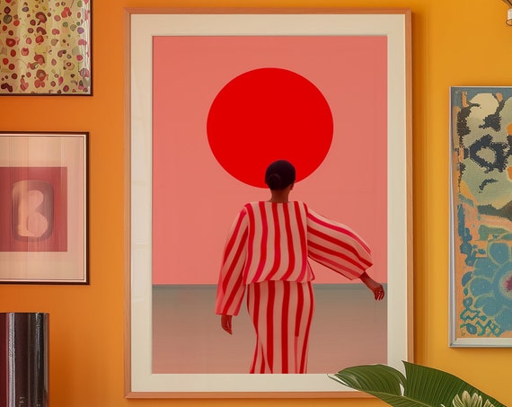 70s Retro Woman Art Print, Orange Summer Style