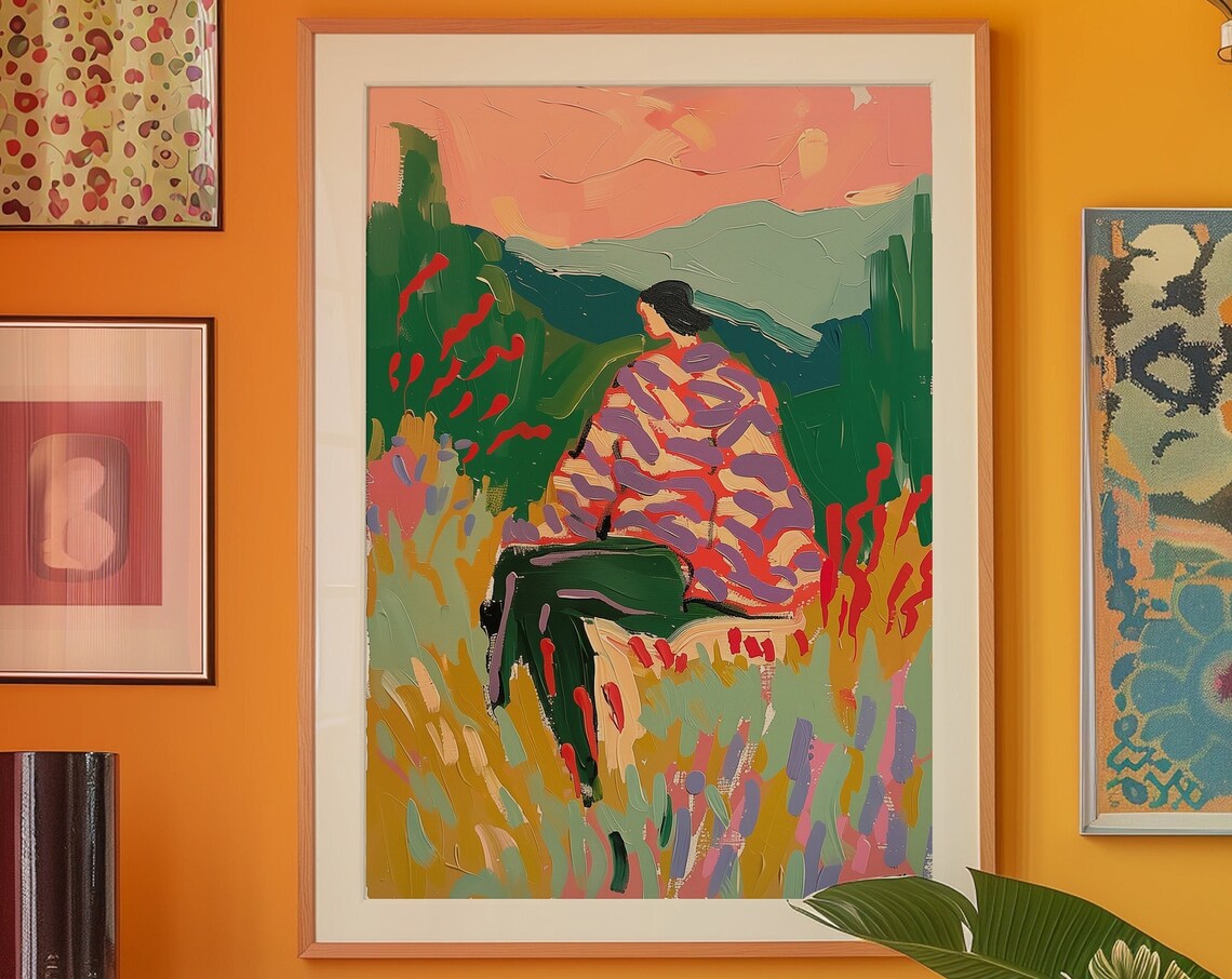 Eclectic Woman Art Print 70s Psychedelic Maximalist Wall Decor