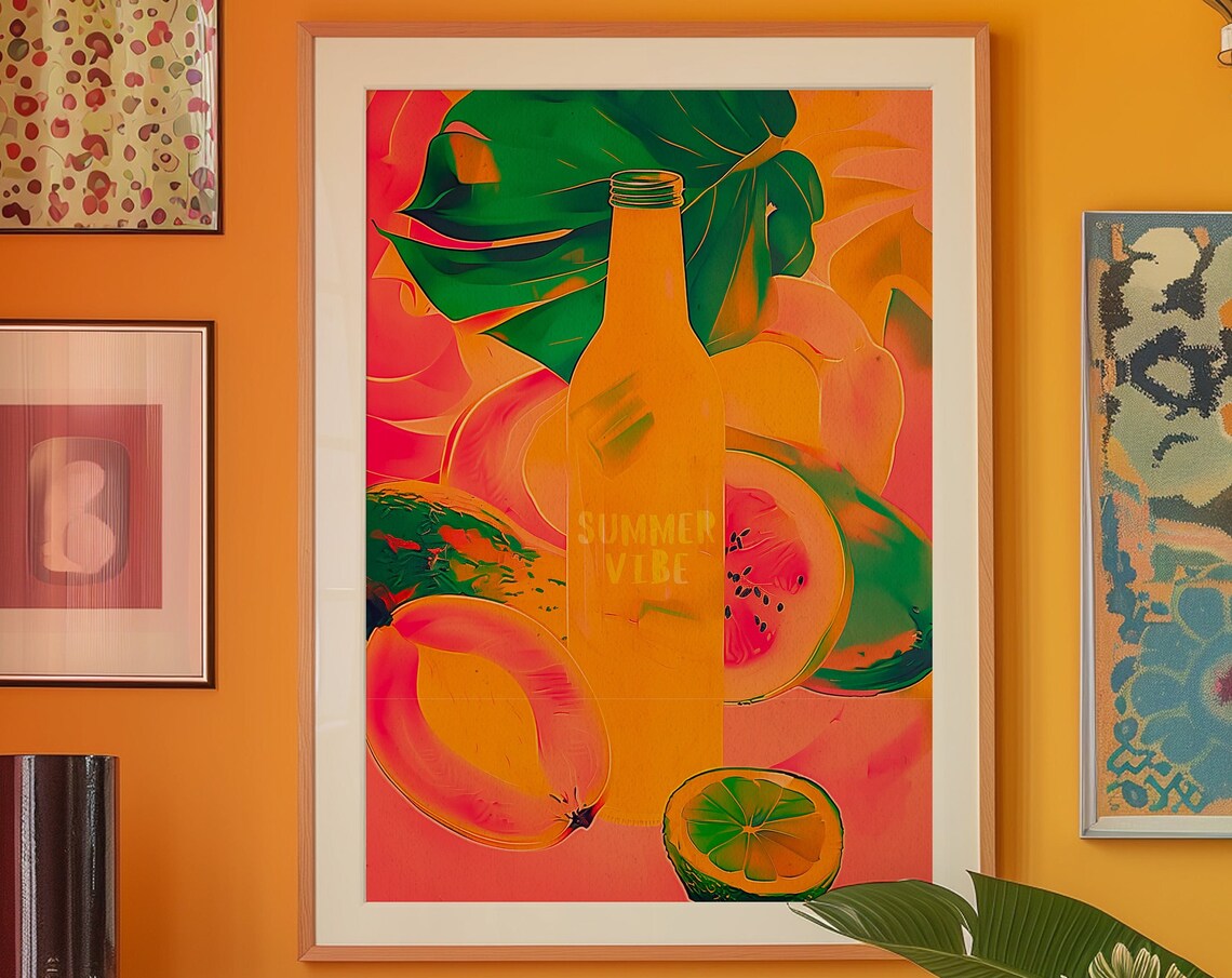 Summer Vibe Tropical Fruit Drink Bottle Pop Art Kitchen Poster