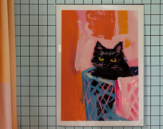 Black Cat Matisse Style Print Eclectic Kitsch Art
