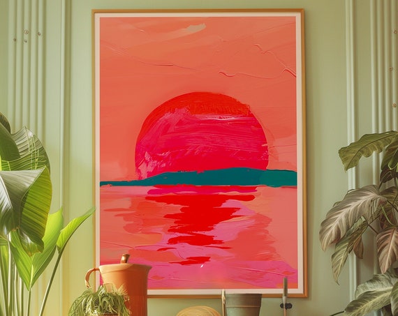 Red Sunset Poster Psychedelic Y2k Wall Art