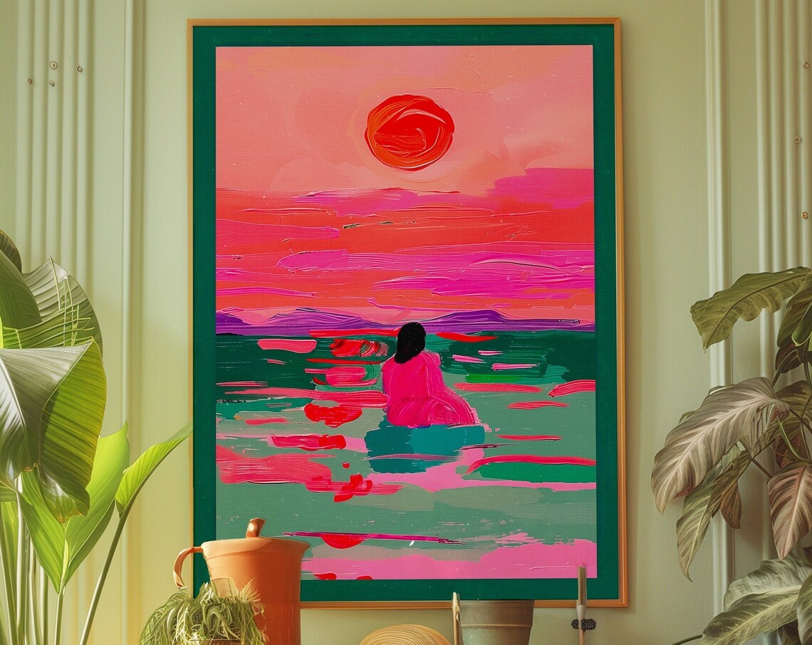 Verano Beach Sunset Art Print, Maximalist Decor