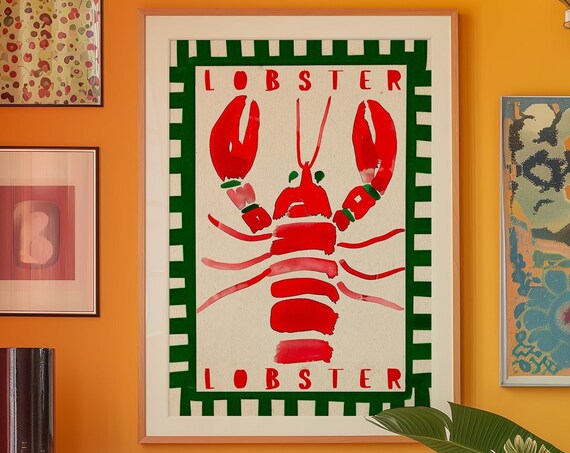 Red Lobster Art Print Eclectic Kitchen Wall Decor