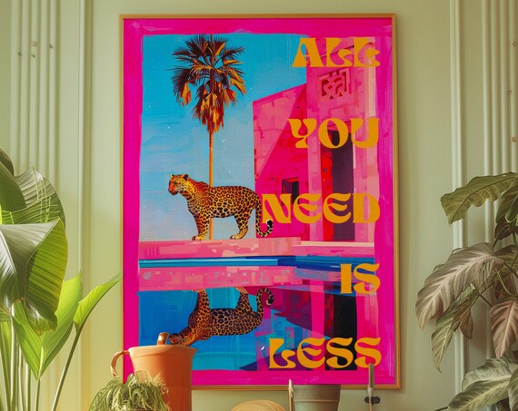 Tiger Poster Pink Wall Art Psychedelic Dopamine Decor Y2k Print Eclectic Animal Trippy
