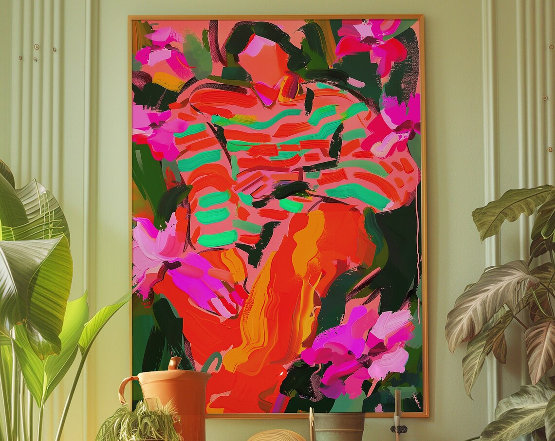 Vibrant Abstract Woman Floral Modern Colorful Statement Art Print