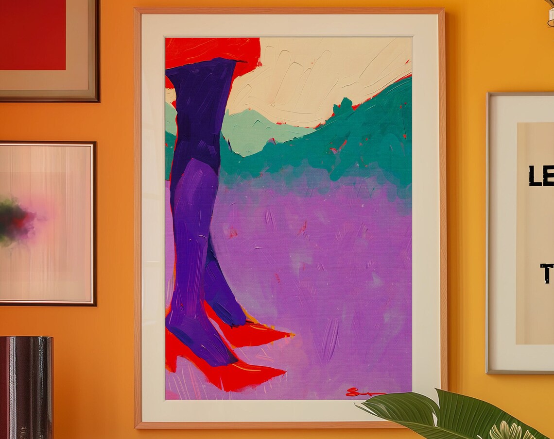 Red Heels Purple Tights Lavender Field Fashion Illustration Poster