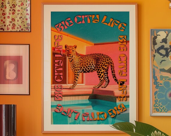 Tiger Poster Pink Wall Art Psychedelic Dopamine Decor Y2k Print 70s Animal Trippy