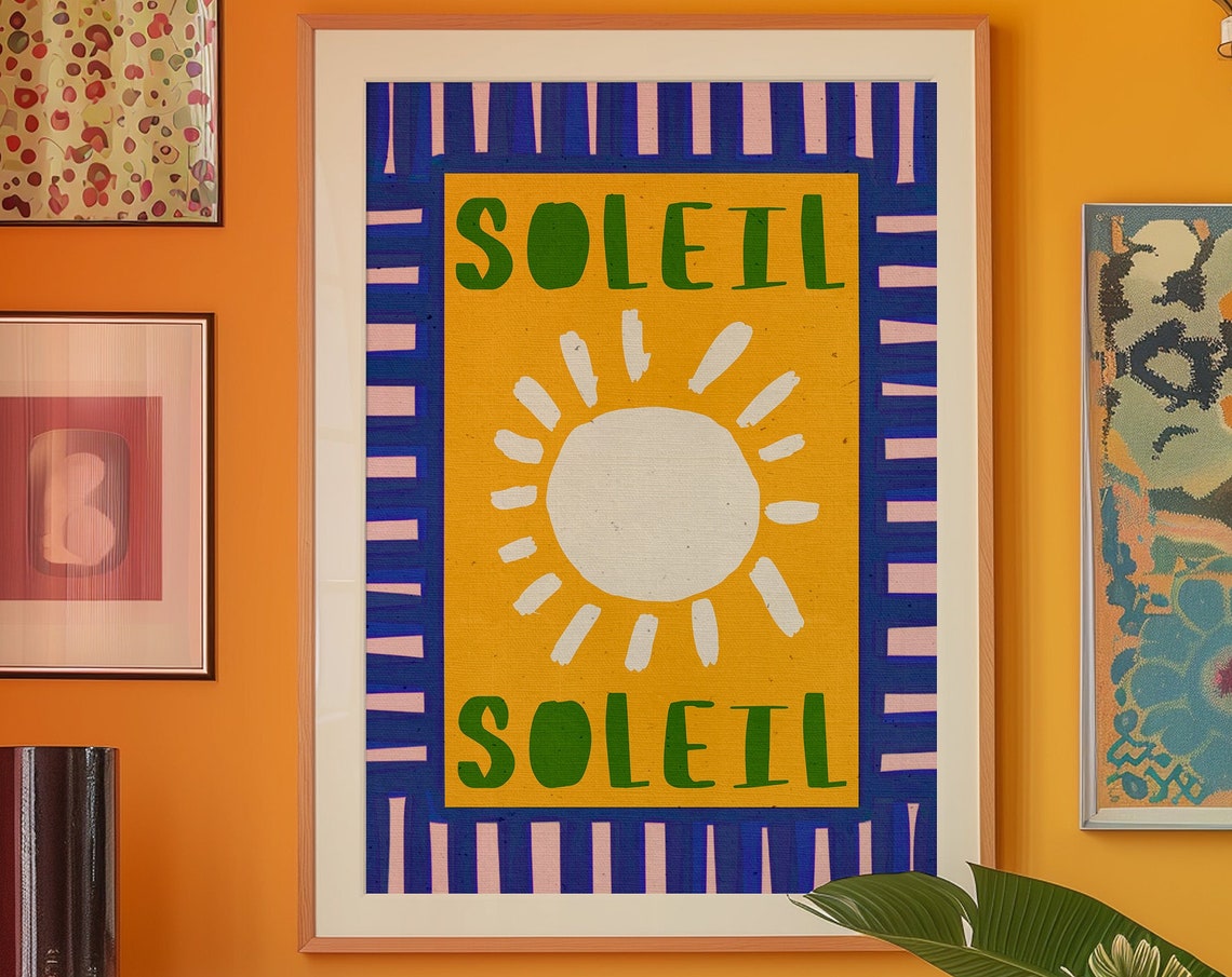 Soleil French Sun Poster Colorful Maximalist Hand Painted Boho Art
