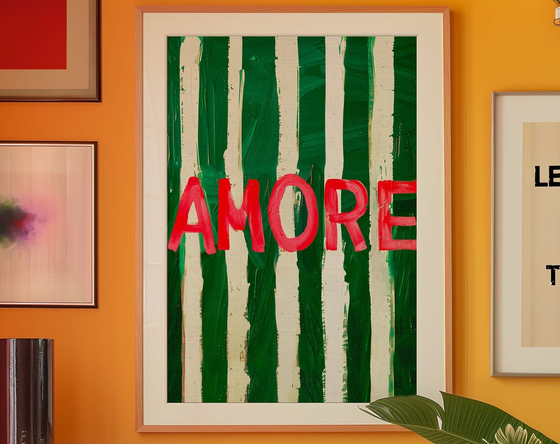 Amore Green Stripe Print, Eclectic Art Print