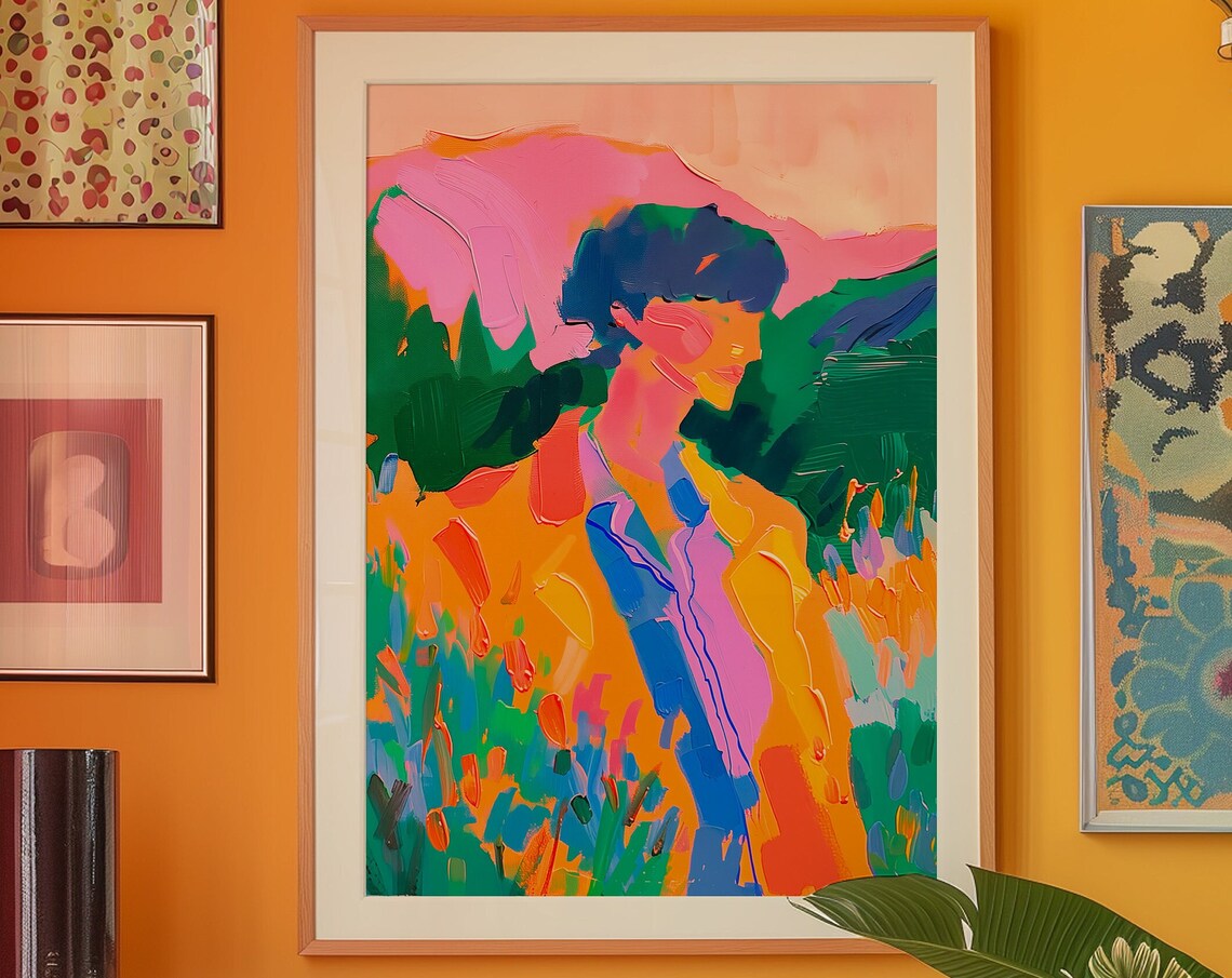 Colorful Woman Oil Painting Eclectic Maximalist Art Print