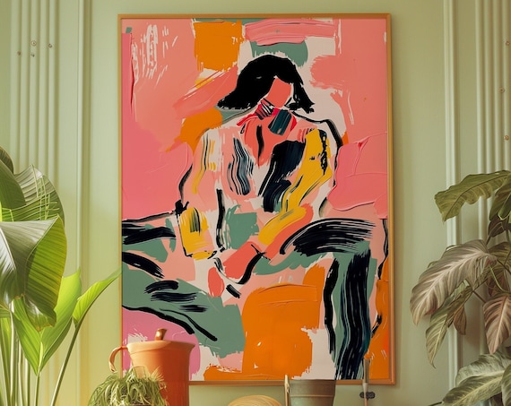 70s Woman Abstract Pink Brushstroke Dopamine Decor Wall Poster