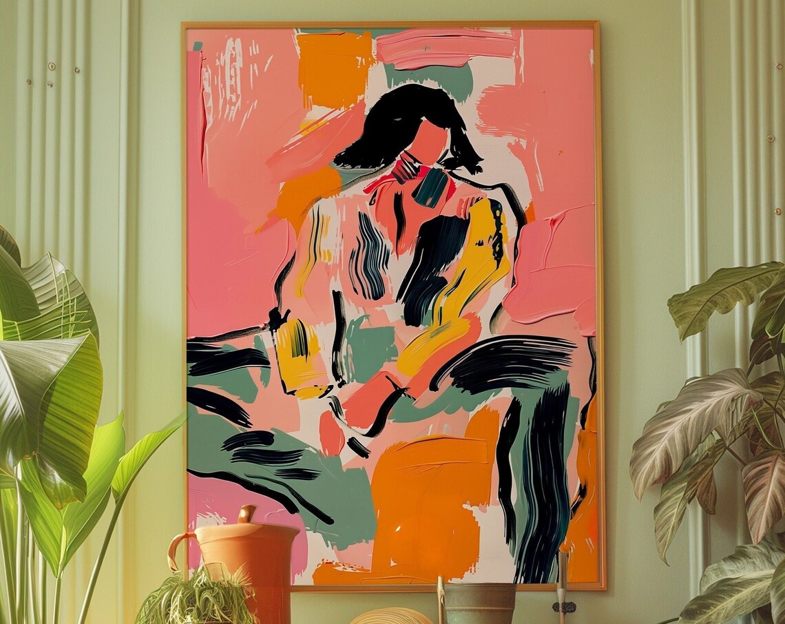 70s Woman Art Print Retro Psychedelic Dopamine Decor