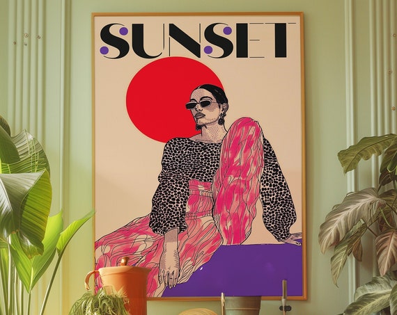 Sunset Poster Retro 70s Psychedelic Wall Art