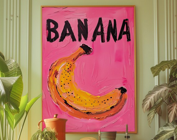 Big Banana On Pink Pop Art Bold Retro Kitchen Fruit Wall Poster