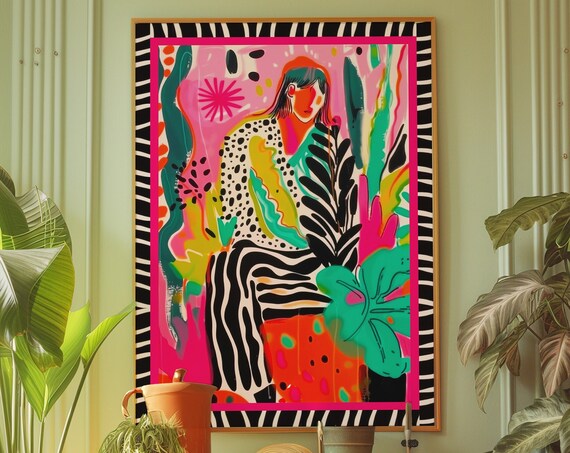 Red Woman Art Print Psychedelic Dopamine Decor