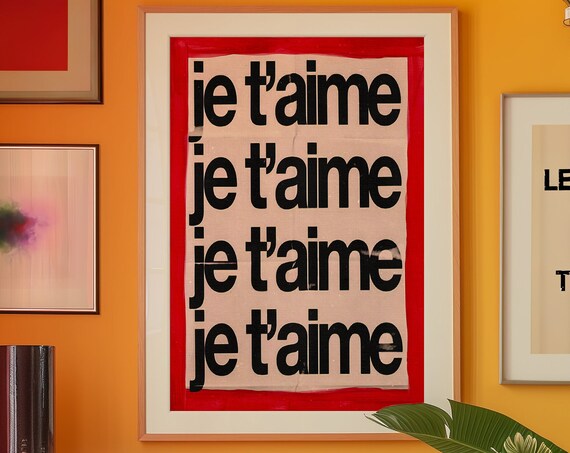 Je Taime Repeated French Typography Red Vintage Eclectic Art Print