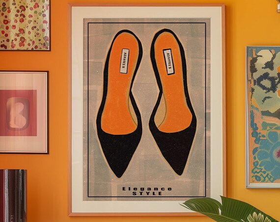Black Heels Line Art Poster 70s Retro Woman Print