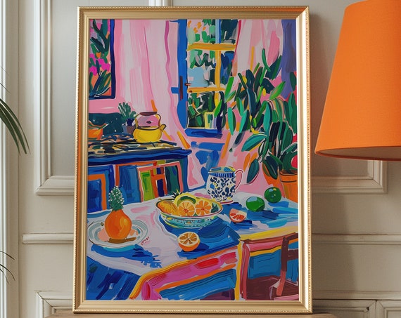 Kitchen Wall Decor Matisse Art Retro Poster Eclectic Kitsch Maximalist Dopamine Pink