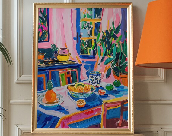 Sunlit Kitchen Fruit Table Matisse Style Colorful Wall Poster