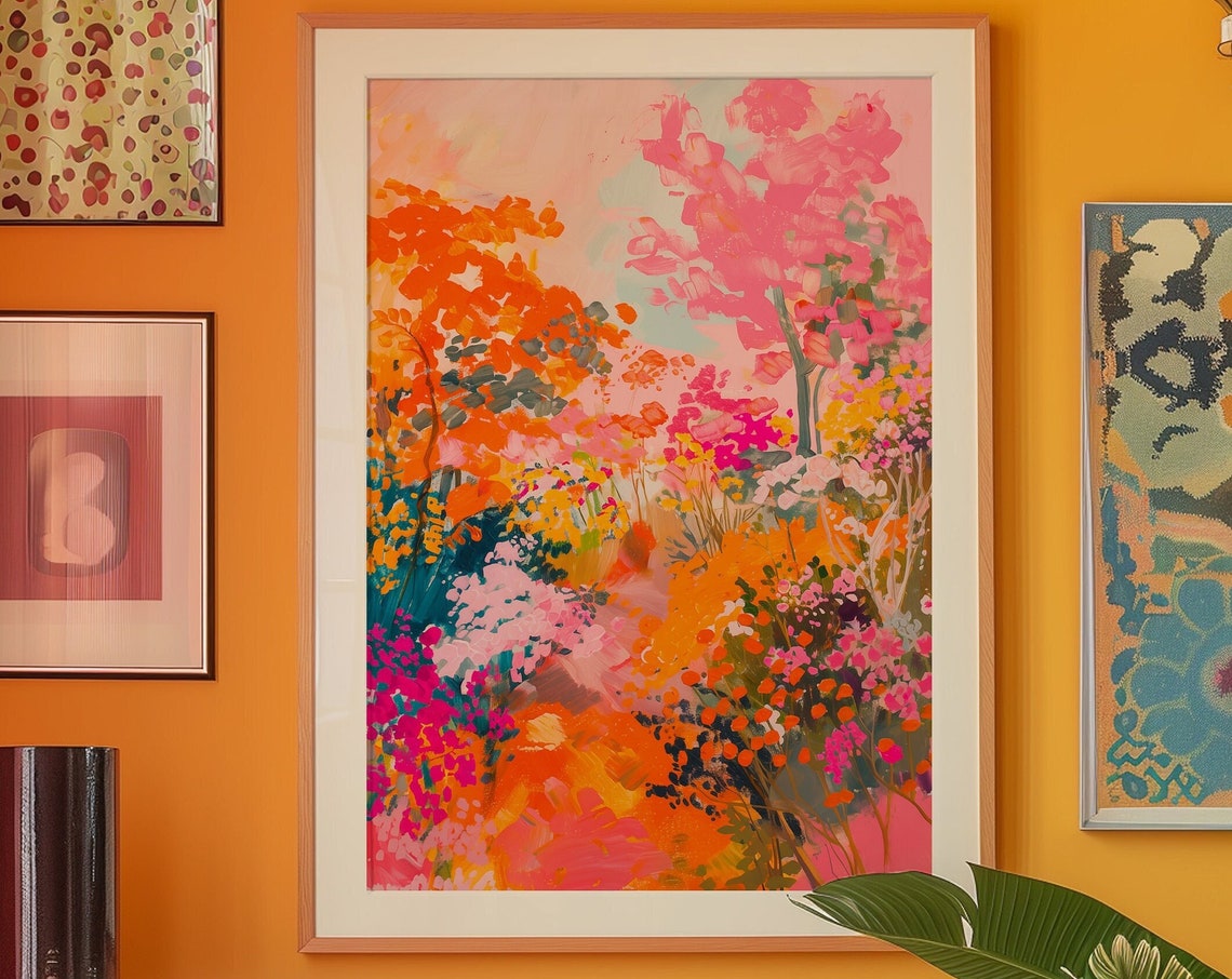 Orange And Pink Blossom Garden Impressionist Floral Art Print