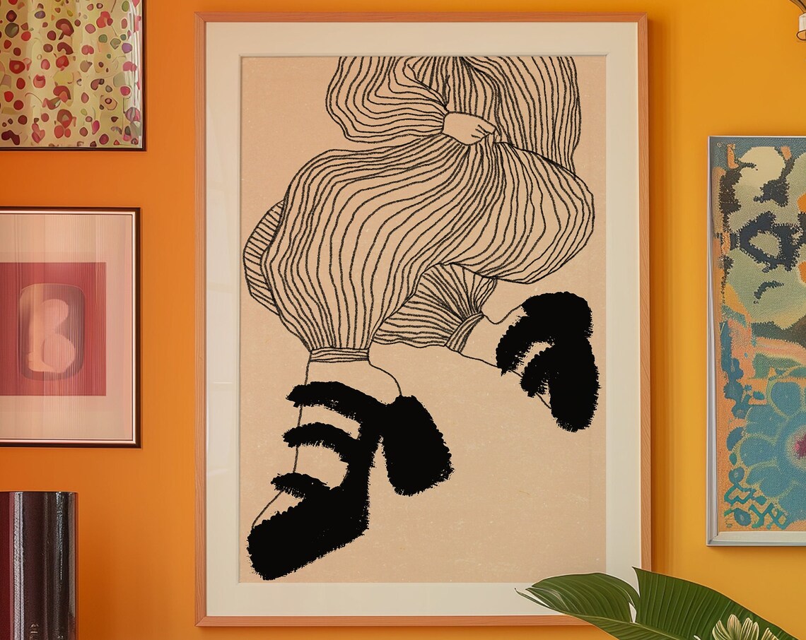Retro Black Line Art Woman In Boots Fashion Illustration Poster