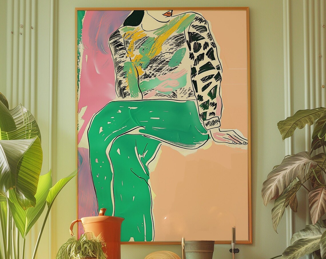 Trendy Fashion Woman Illustration Green Dopamine Decor Art Print