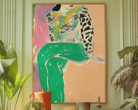 Trendy Fashion Woman Illustration Green Dopamine Decor Art Print