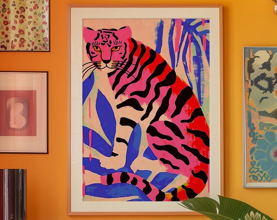 Psychedelic Tiger Art Print Trendy Y2k Dopamine Decor