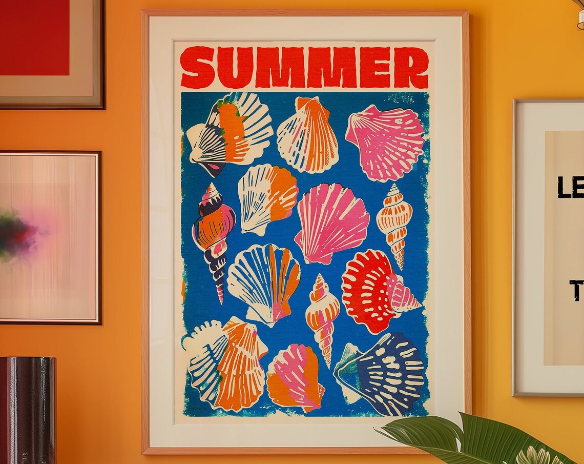 Sea Shell Summer Poster, Eclectic Kitchen Art Print