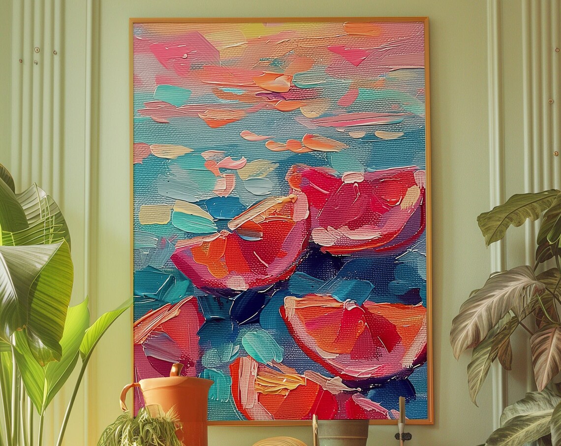 Trippy Citrus Fruit Poster Psychedelic Retro Kitchen Food Still Life Art