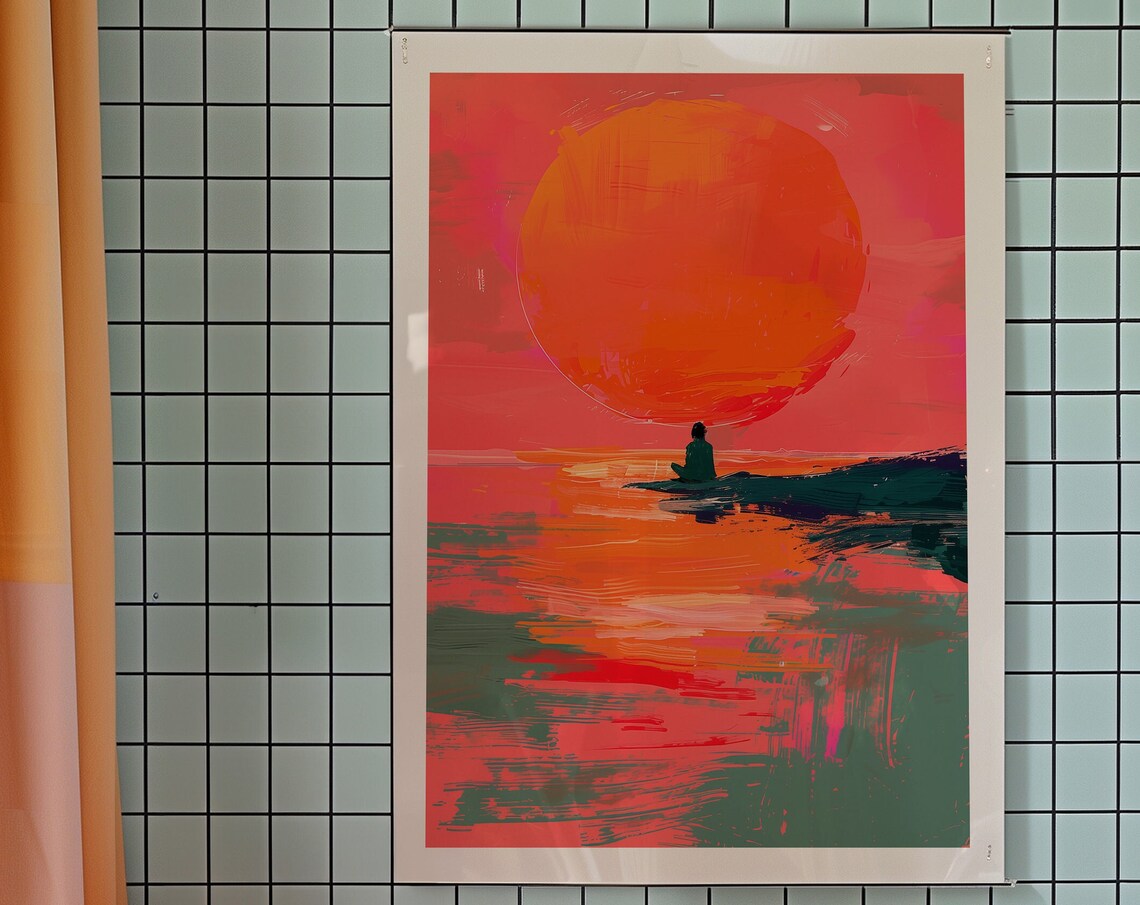 Orange Sunset Art Print, Eclectic Kitsch Decor