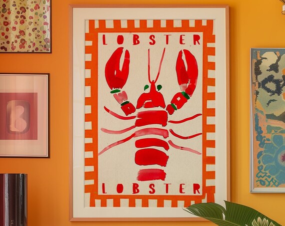 Lobster Art Print Eclectic Maximalist Kitchen Wall Decor