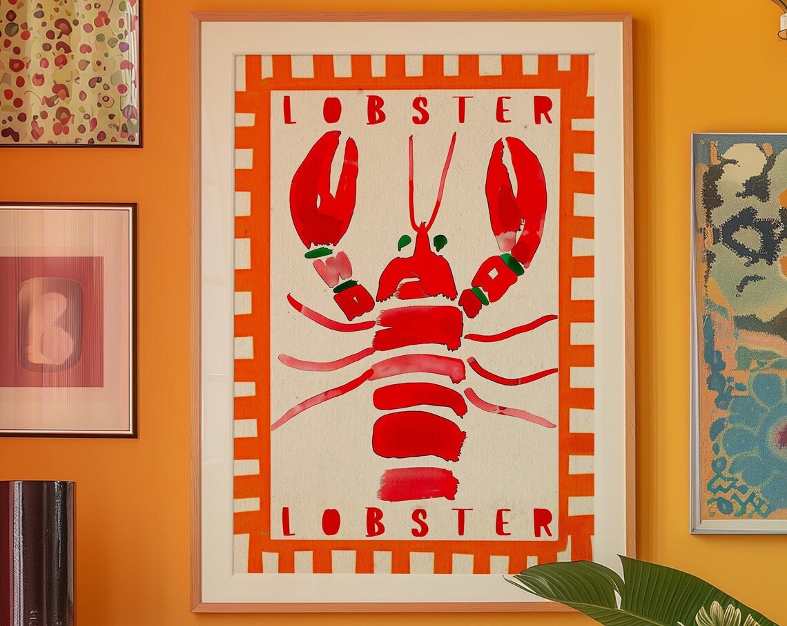 Lobster Art Print Eclectic Maximalist Kitchen Wall Decor