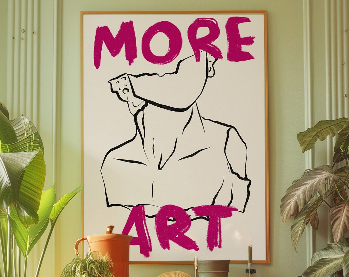 More Art Hot Pink Graffiti Lettering Classical Bust Line Art Poster