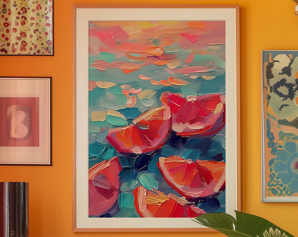 Floating Citrus Slices Impasto Fruit Art Kitchen Wall Poster