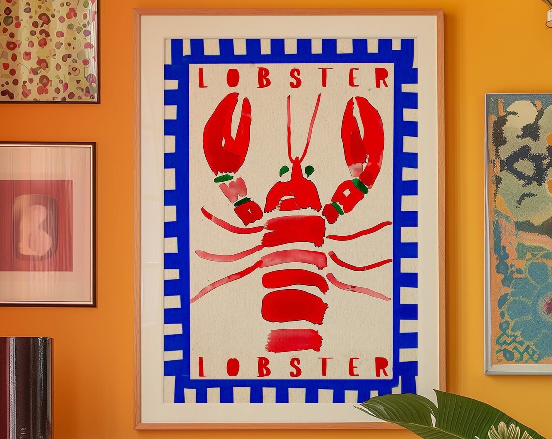 Red Lobster Art Print Eclectic Kitchen Wall Decor
