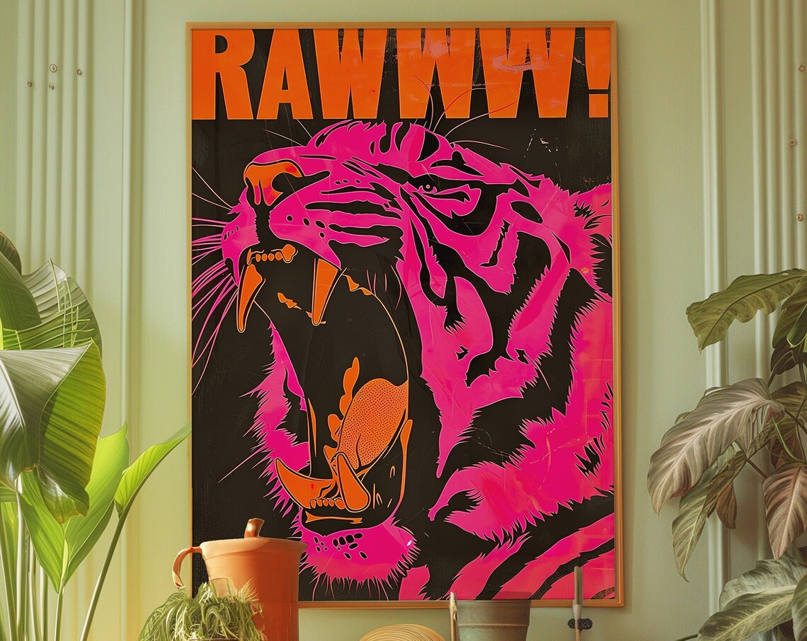 Pink Tiger Psychedelic Maximalist Art Print